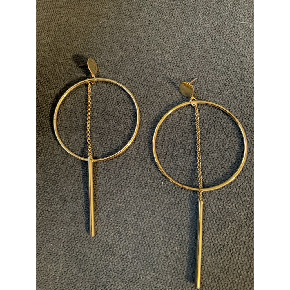 Gold Tone Geometric Hoop Dangle Earrings